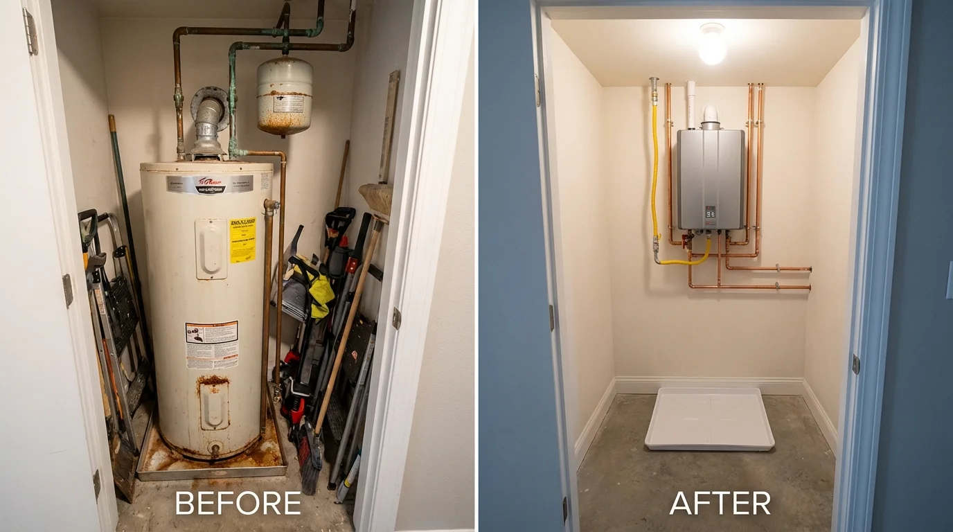 Tank water heater versus wall-mounted tankless unit comparison for Gonzales, CA homeowners