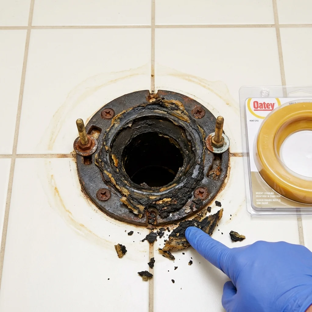 Failed wax ring showing water seepage at the base of a toilet in a Gonzales, CA home